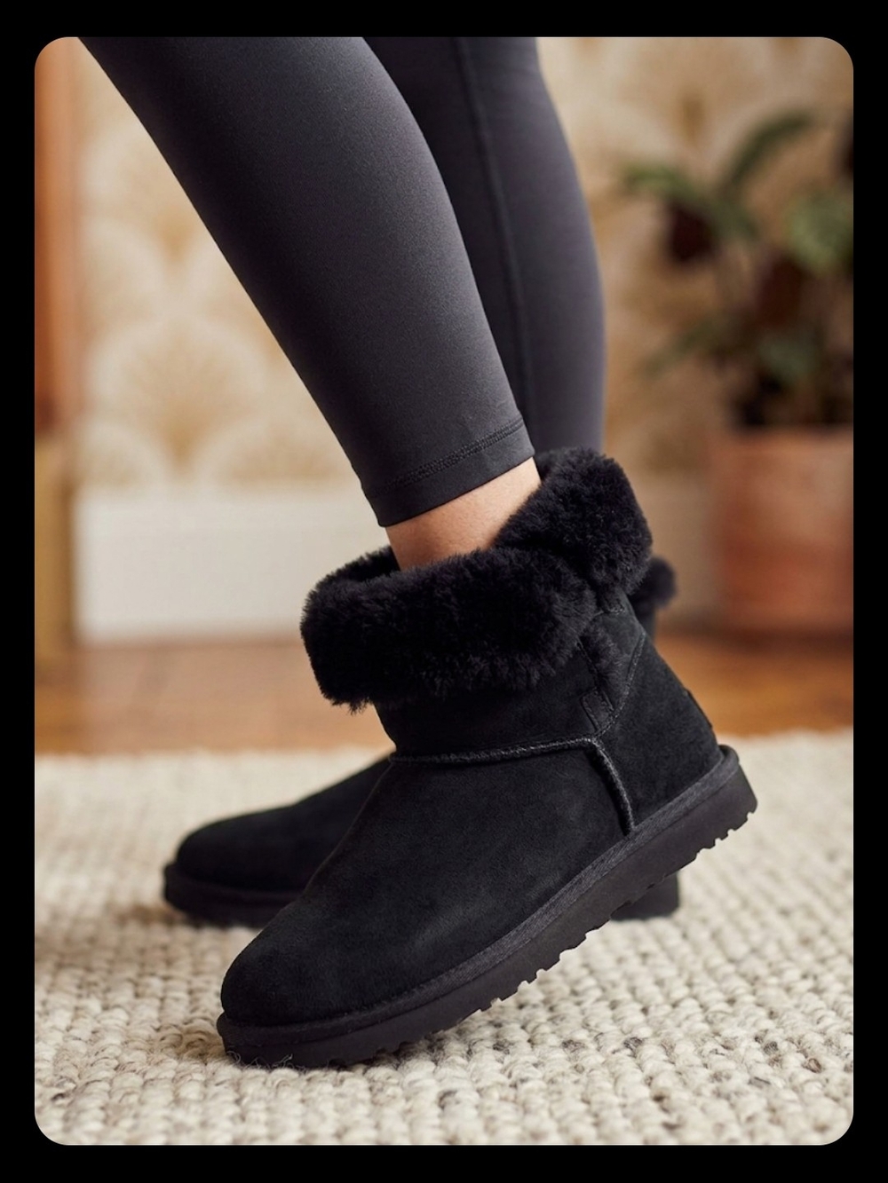 UGG Classic Mini Fluff Genuine Shearling Booties in Black